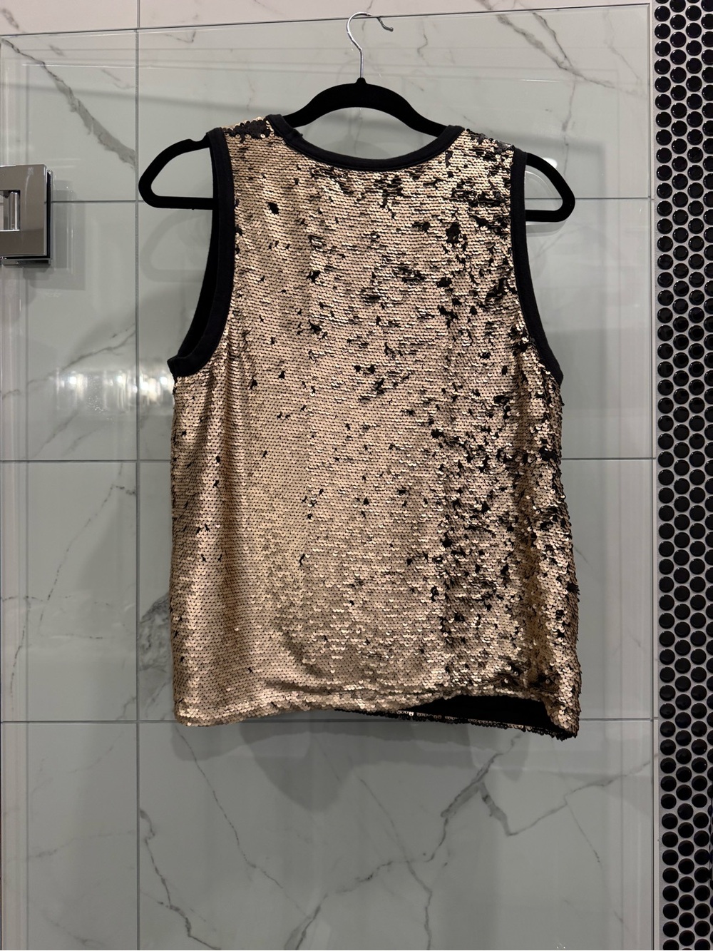 GAP Gold Sequin Tank Top with Black Trim